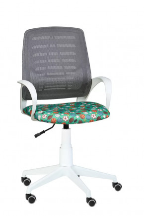 Кресло Ирис WHITE сетка W-02 (серая)/ ткань Т58 (мячики на зеленом) (подлокот.084) белая крестовина в Ноябрьске - noyabrsk.mebel-tymen.ru | фото