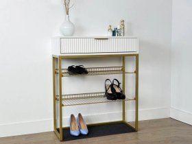 Обувница Вельвет белое дерево/белый матовый/золото в Ноябрьске - noyabrsk.mebel-tymen.ru | фото