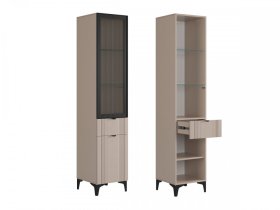 Шкаф однодверный (со стеклом) Рич кашемир/фрапучино матовый/черный в Ноябрьске - noyabrsk.mebel-tymen.ru | фото