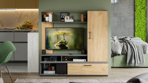 Стенка «Сиена» Графит Серый, Дуб Крафт золотой в Ноябрьске - noyabrsk.mebel-tymen.ru | фото