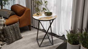 Стол журнальный ДП 1-03-05 исп. 2 Черный, Стекло с рисунком Слэб белый в Ноябрьске - noyabrsk.mebel-tymen.ru | фото